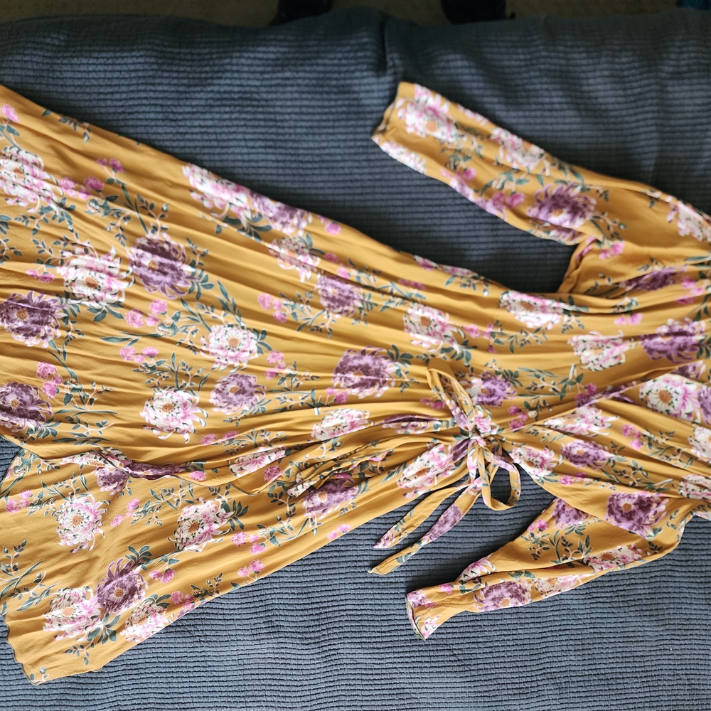 Elegant Floral Maxi Dress in Mustard and Purple